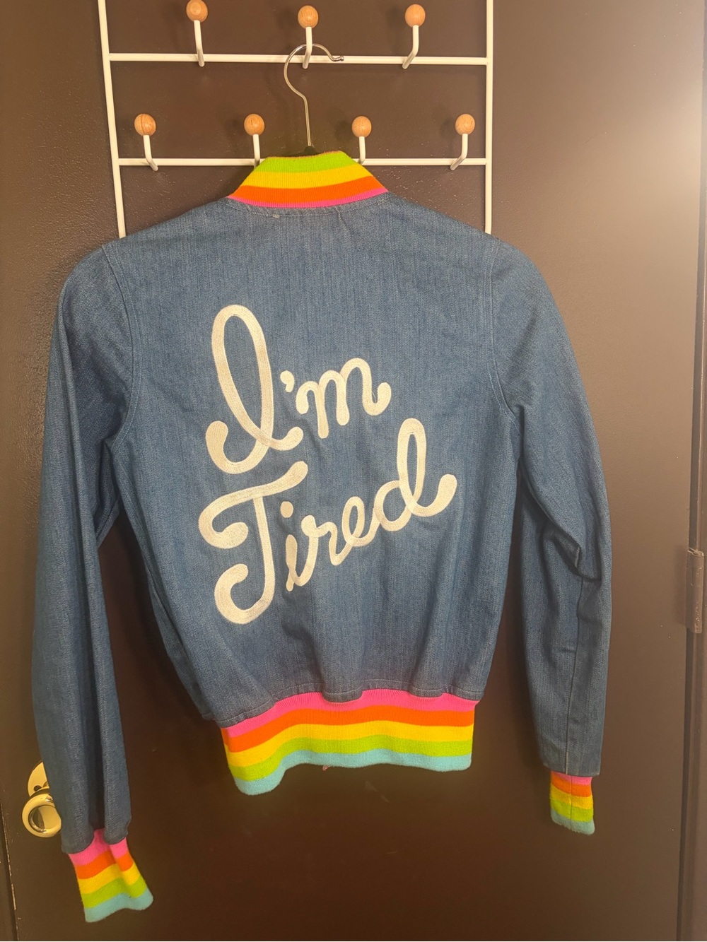 Big Bud Press RARE Denim Bomber Jacket – "I'm Tired" Graphic SIZE XS